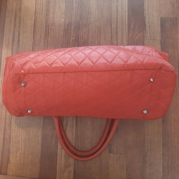Orange Quilted Ellen Tracy Tote Bag Satchel Carry On Travel Case Weekender - Picture 12 of 12